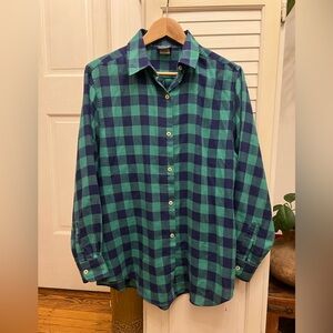 Blue and Green plaid women’s button up shirt